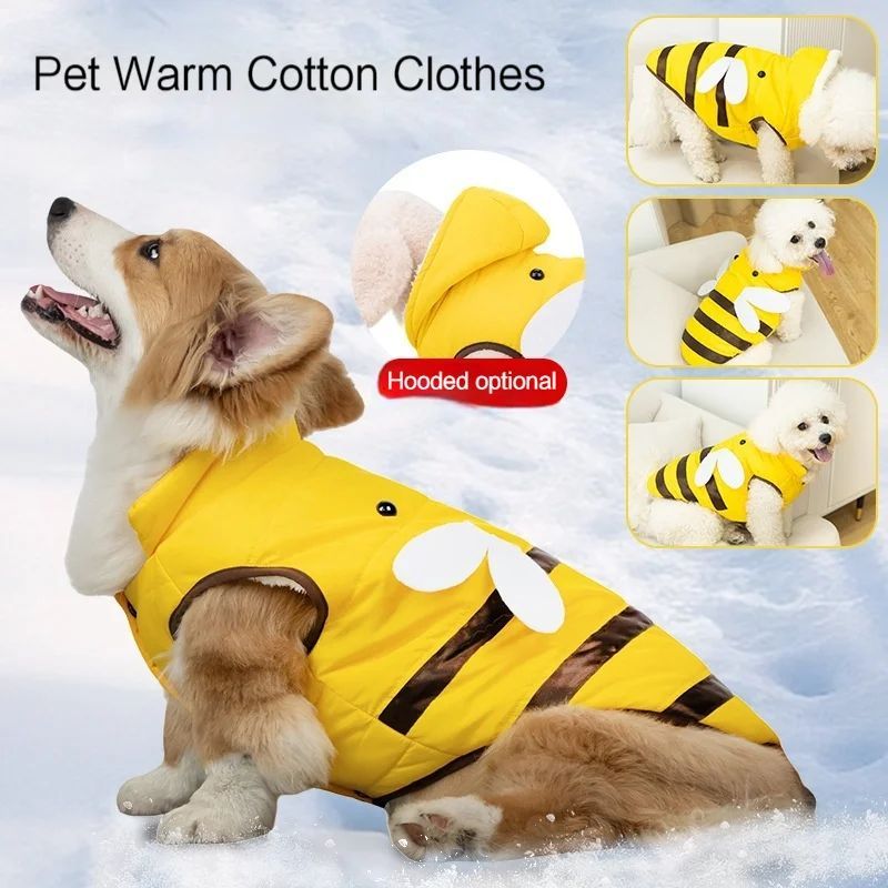 Yellow Velvet-Lined Pet Coat for Cats and Dogs