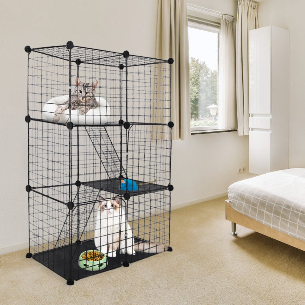 3-Tier Indoor Cat Playpen Cage with Ladders and Doors