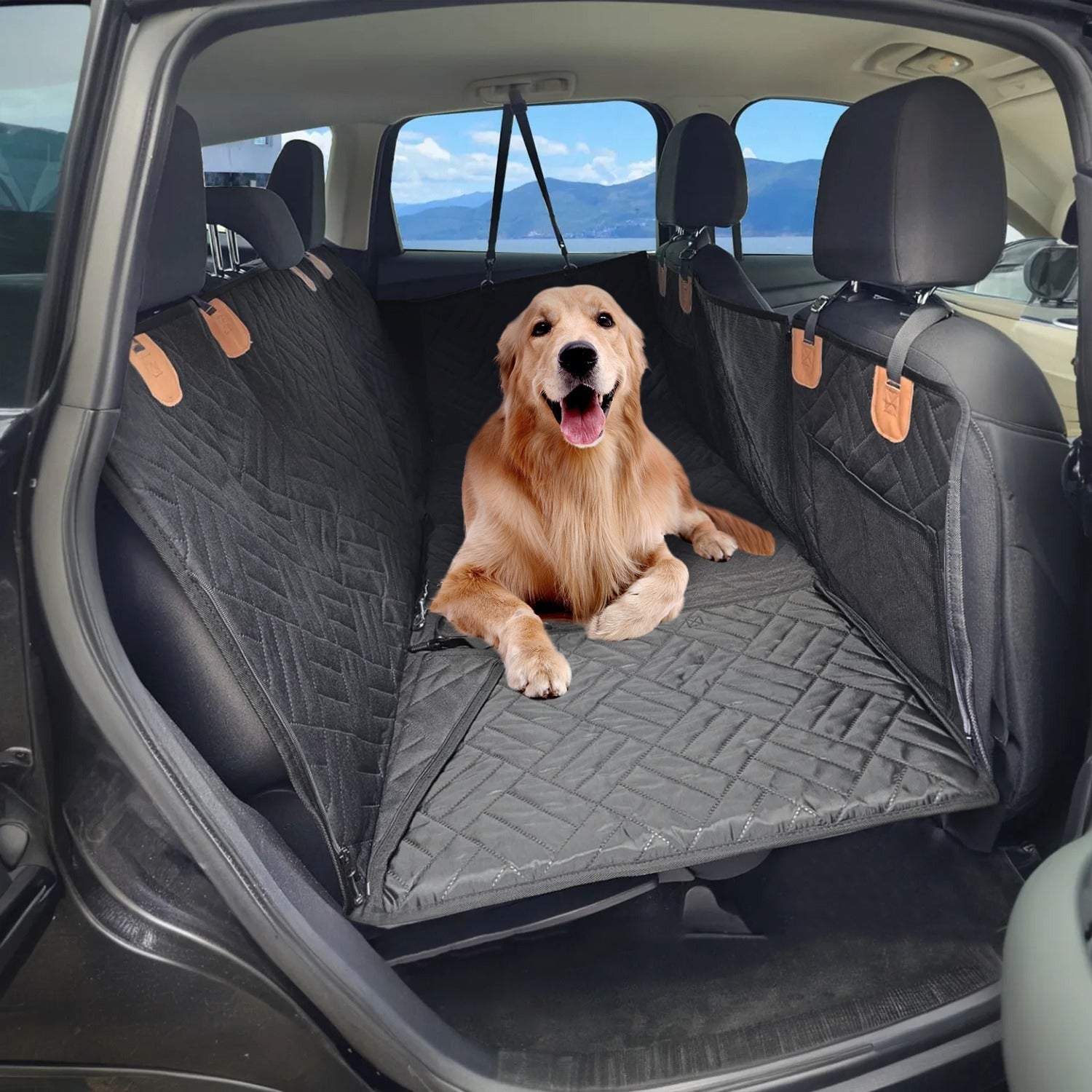 Waterproof Dog Car Seat Cover with Mesh Window and Side Flaps