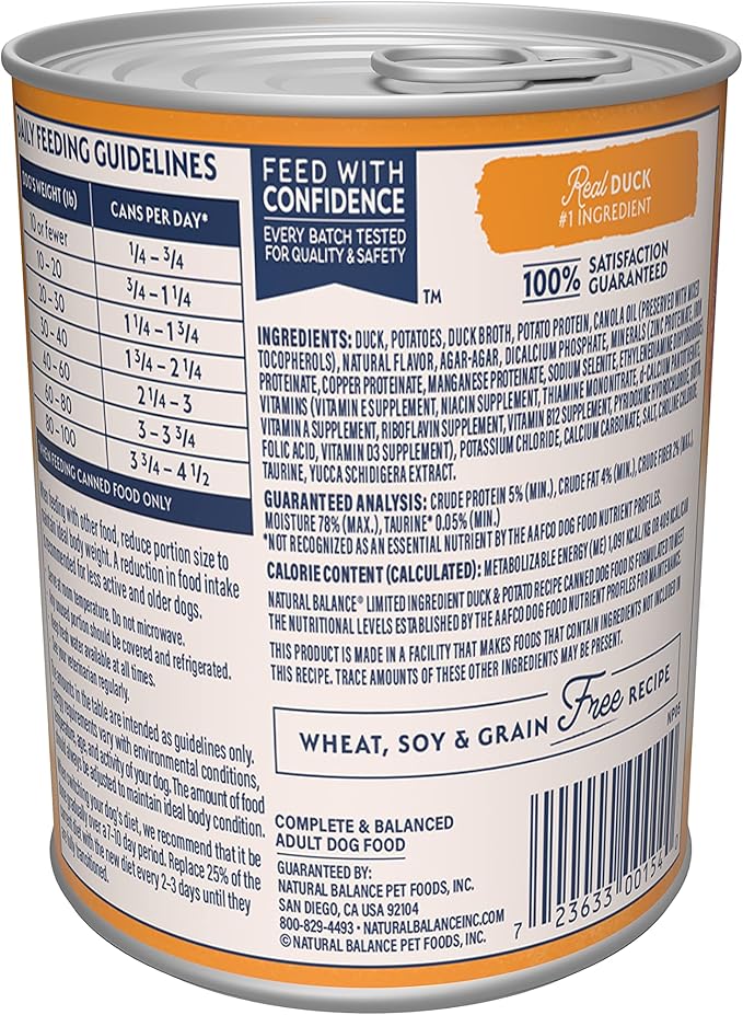 Natural Balance L.I.D. Duck & Potato Grain-Free Dog Food, Canned