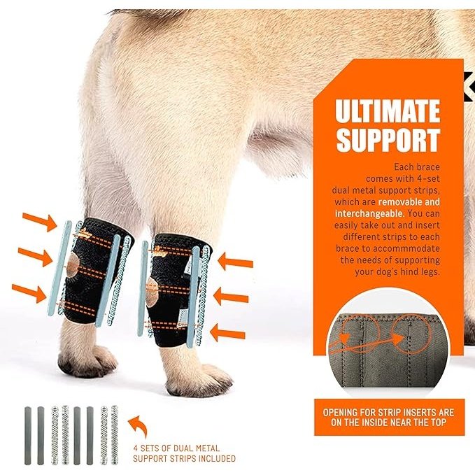 Rear Leg Hock Braces for Dogs, Pair with Removable Metal Inserts