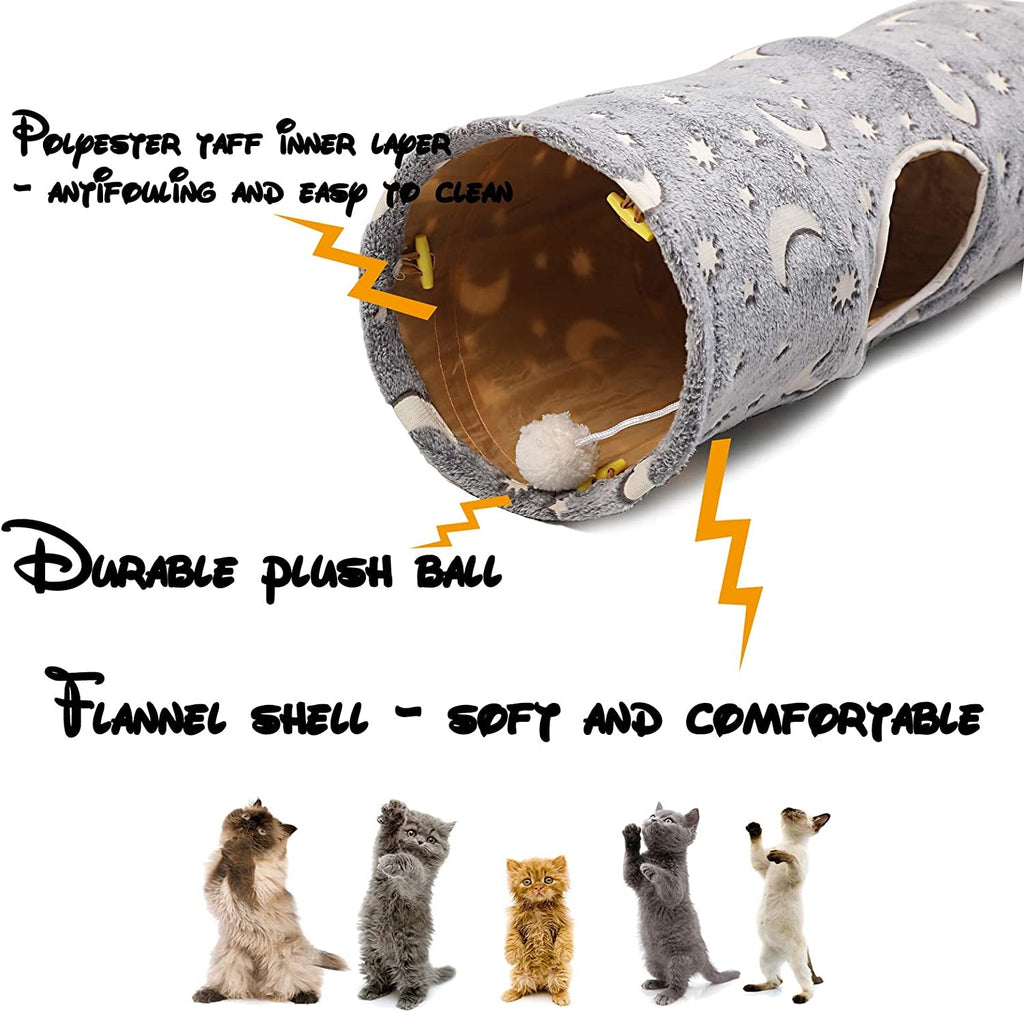 Glow-in-the-Dark Plush Cat Tunnel with Vents and Toy, 47"