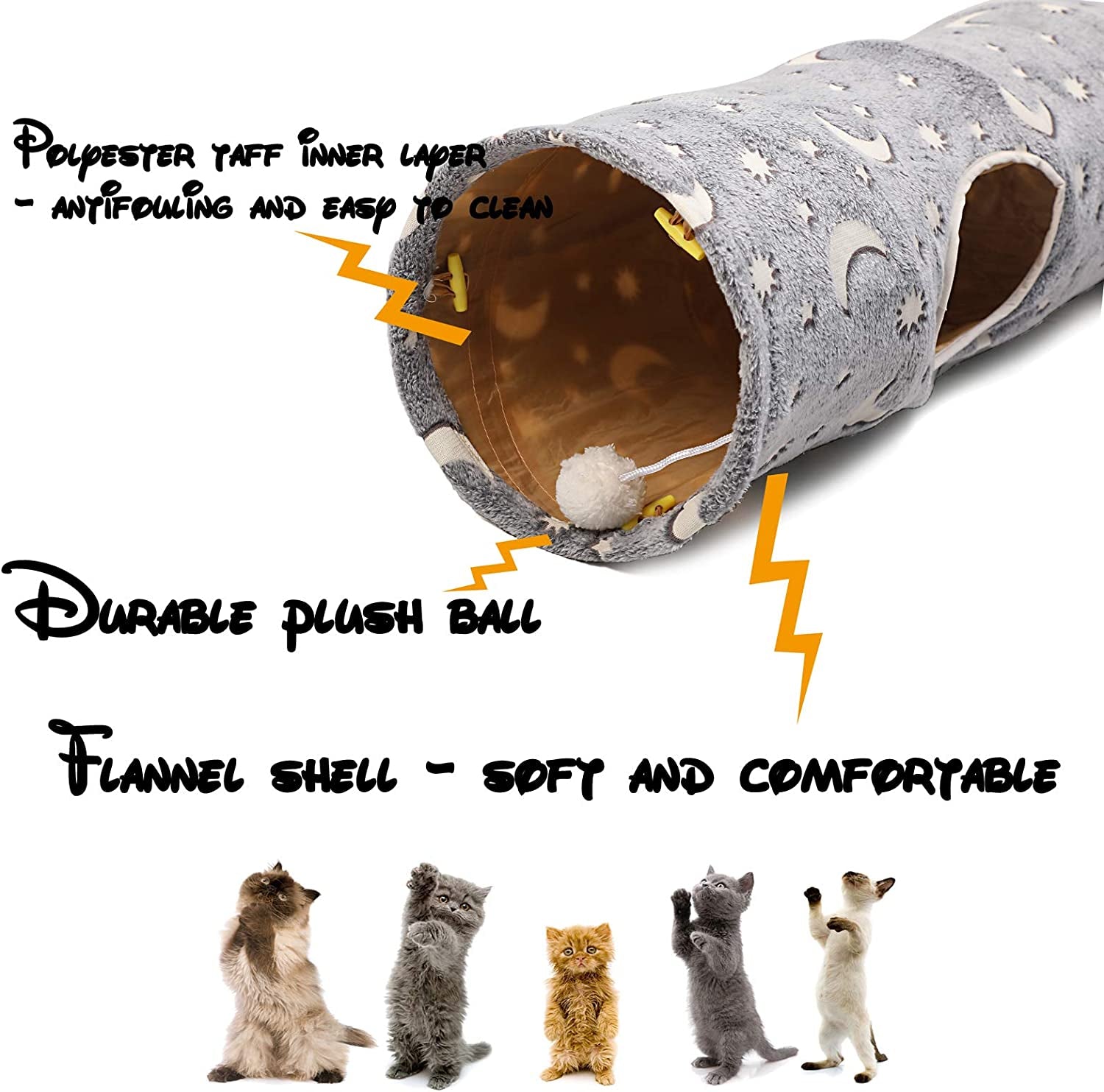 Glow-in-the-Dark Plush Cat Tunnel with Vents and Toy, 47"