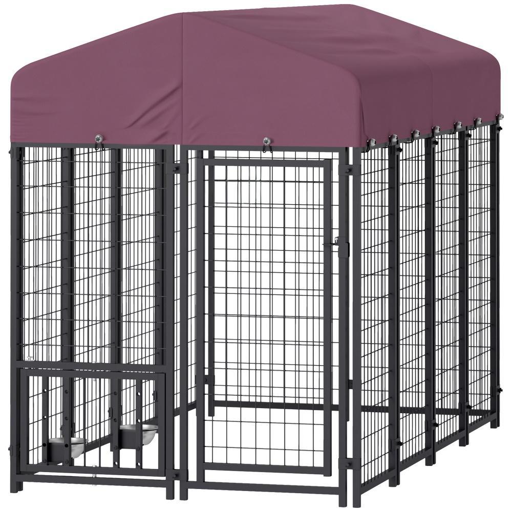 Welded Wire Outdoor Dog Kennel with Weather-Resistant Cover, 7.9 x 4 x 6 ft