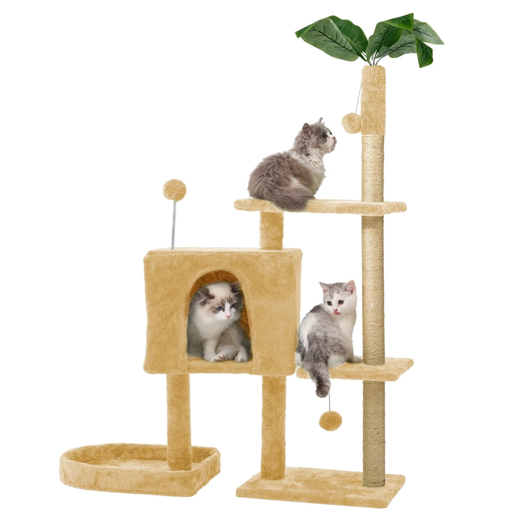 52" Cat Tree with Plush Perches and Sisal Scratching Posts
