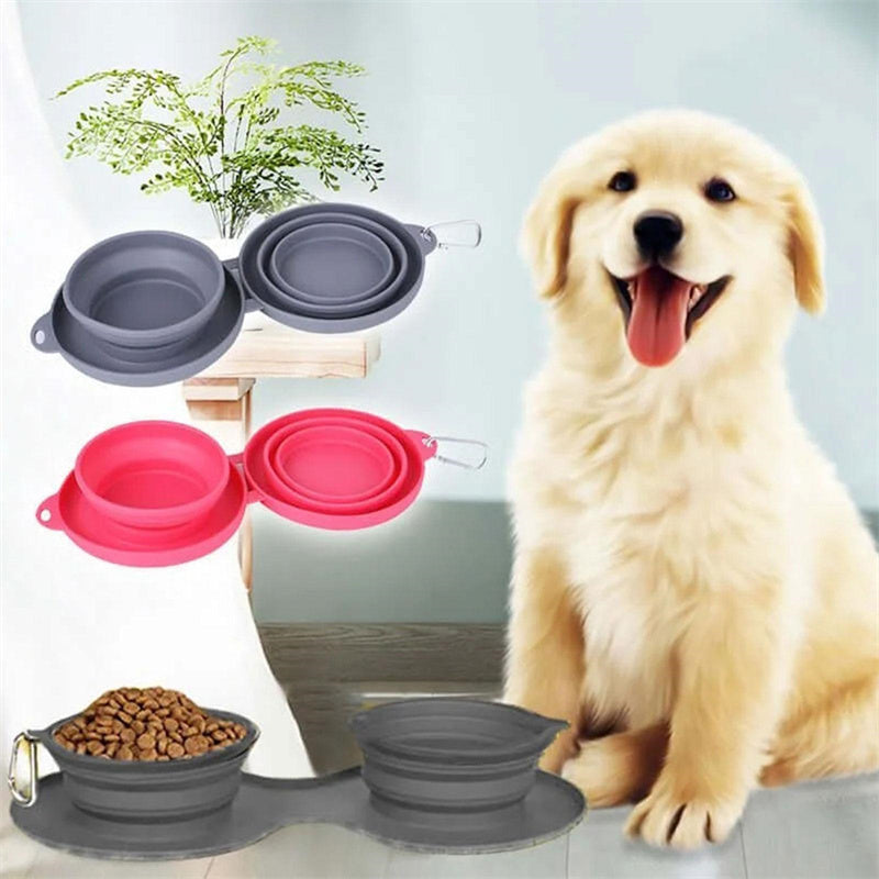 Collapsible Double Pet Bowl Set with Non-Slip Silicone Mat