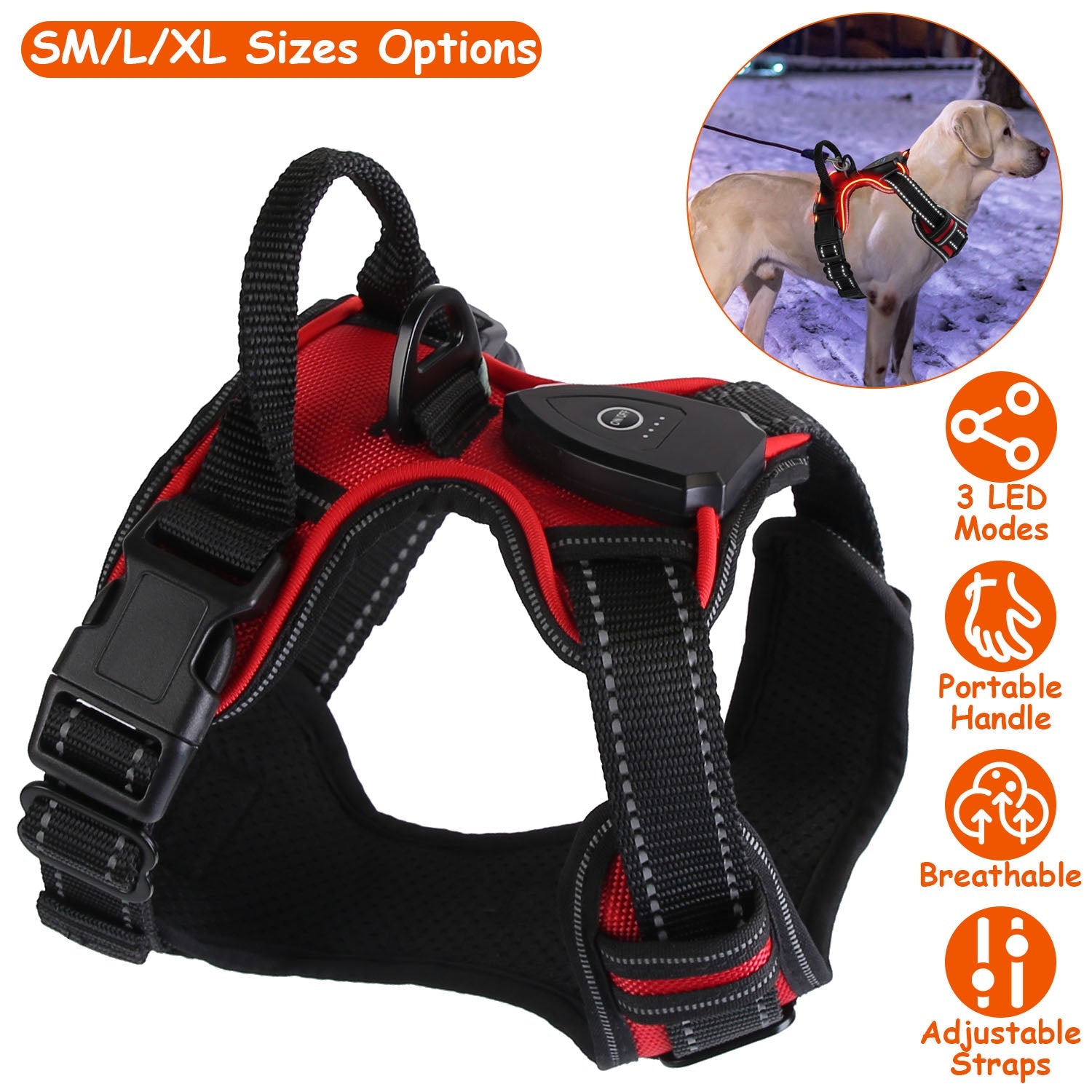 Rechargeable LED Dog Harness with No-Pull Design and Handle