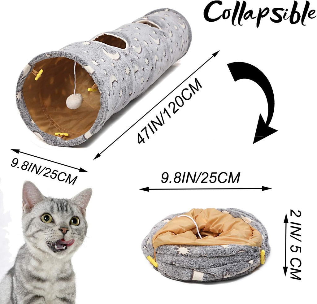 Glow-in-the-Dark Plush Cat Tunnel with Vents and Toy, 47"