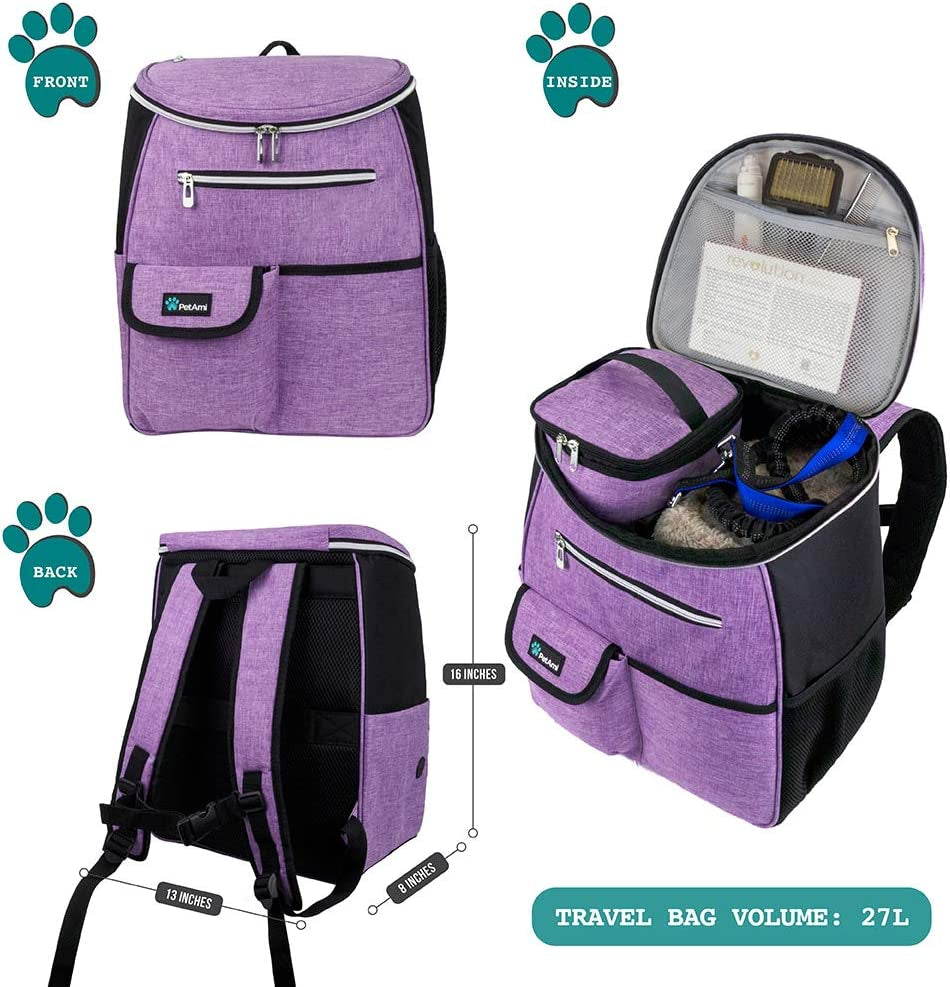Dog Travel Backpack with Food Containers and Bowls, 27L Capacity