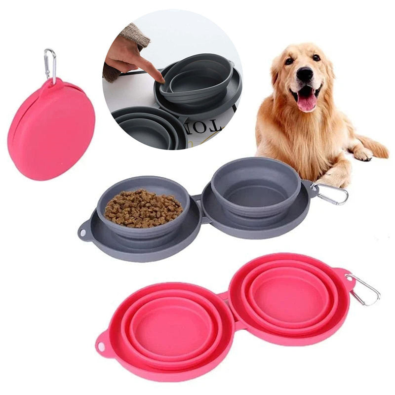Collapsible Double Pet Bowl Set with Non-Slip Silicone Mat