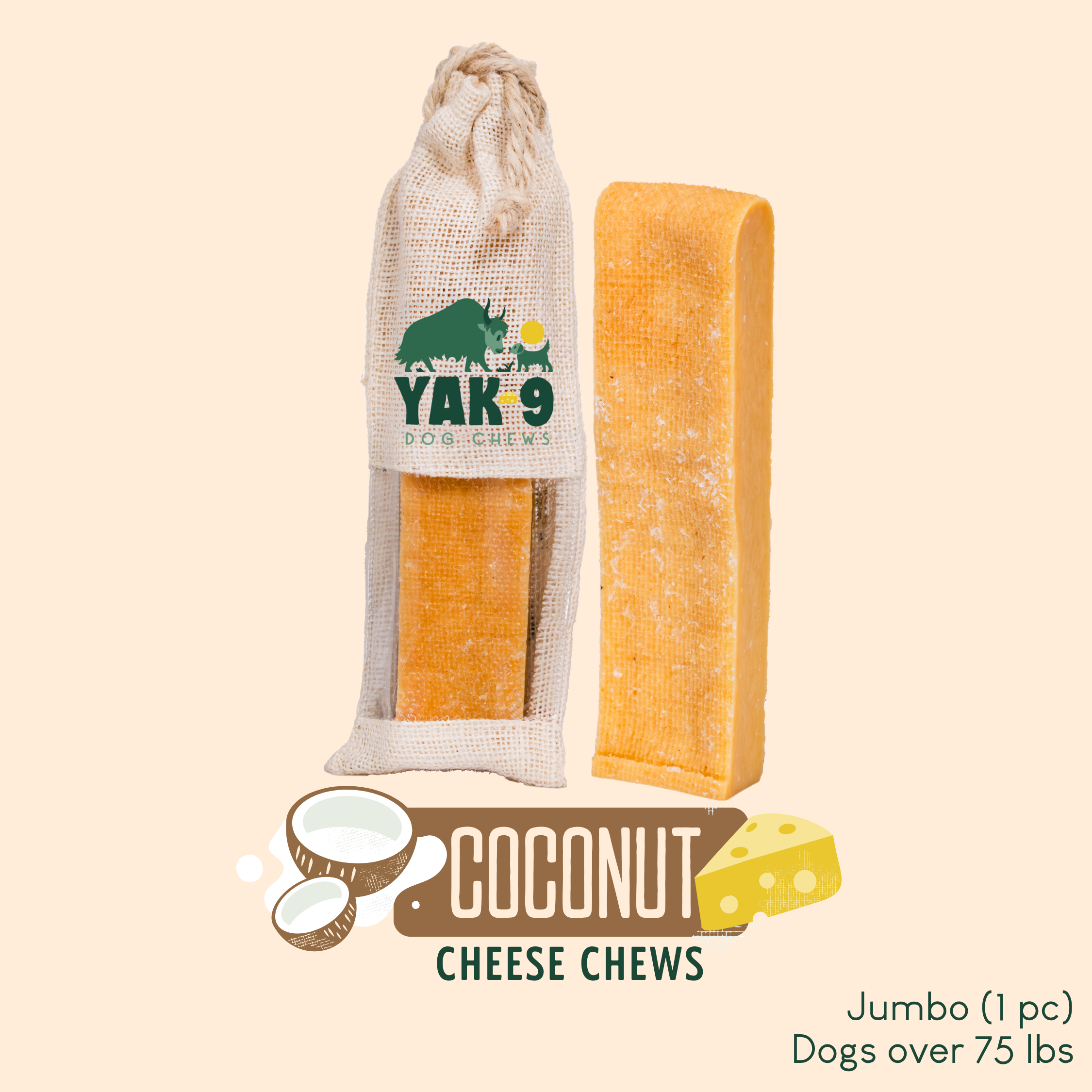 Coconut Cheese Dog Chews with Yak and Cow Milk