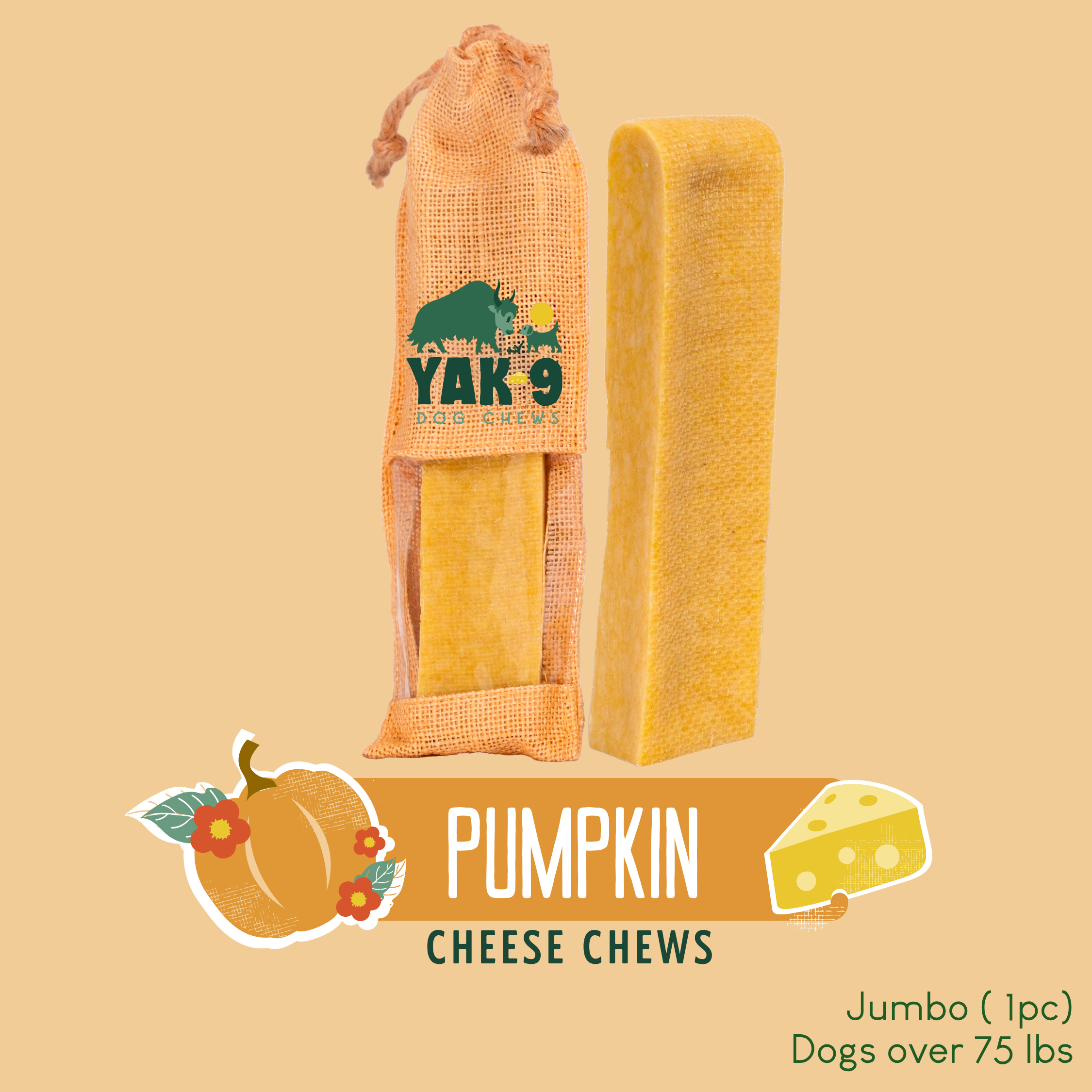 Pumpkin Yak Cheese Dog Chews with Organic Pumpkin