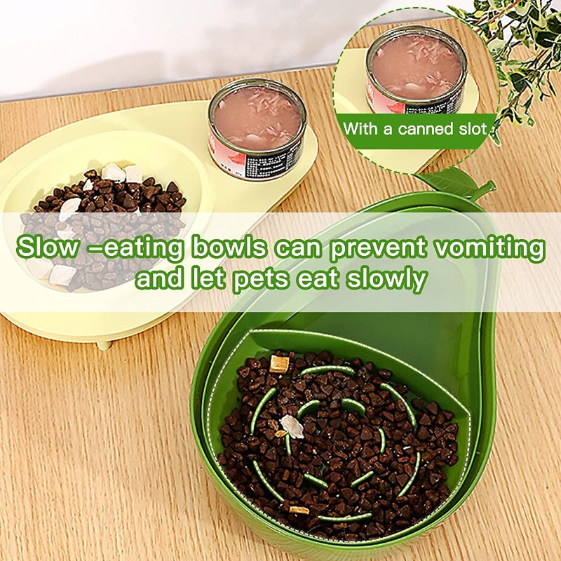 Avocado Cat Bowl Set with Slow Feeder and Water Dispenser