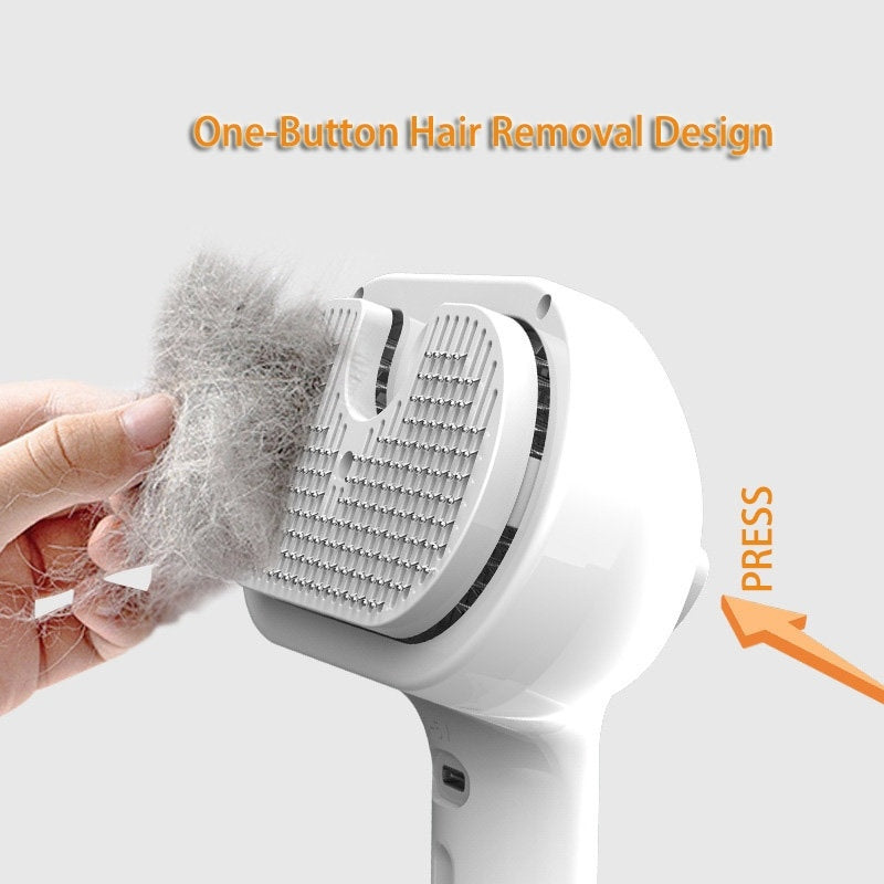 Pet Hair Brush with Angled Bristles and Misting Function, White