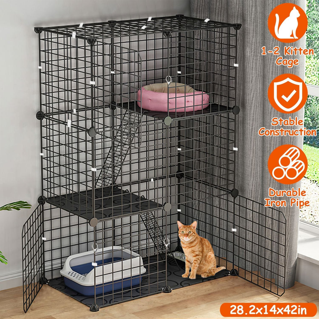 3-Tier Indoor Cat Playpen Cage with Ladders and Doors