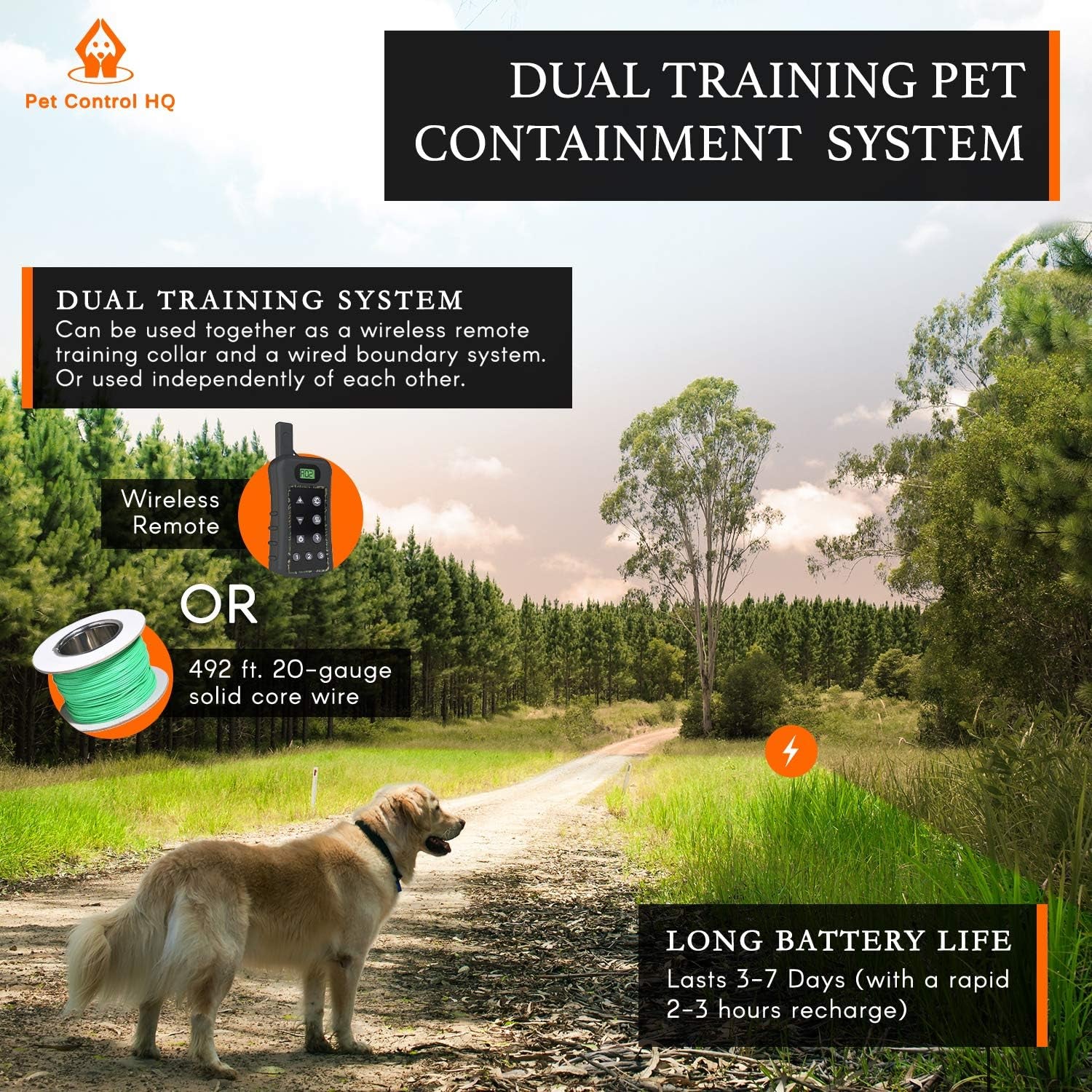 Hybrid Wireless and Underground Dog Fence for Large Yards, 2 Collars