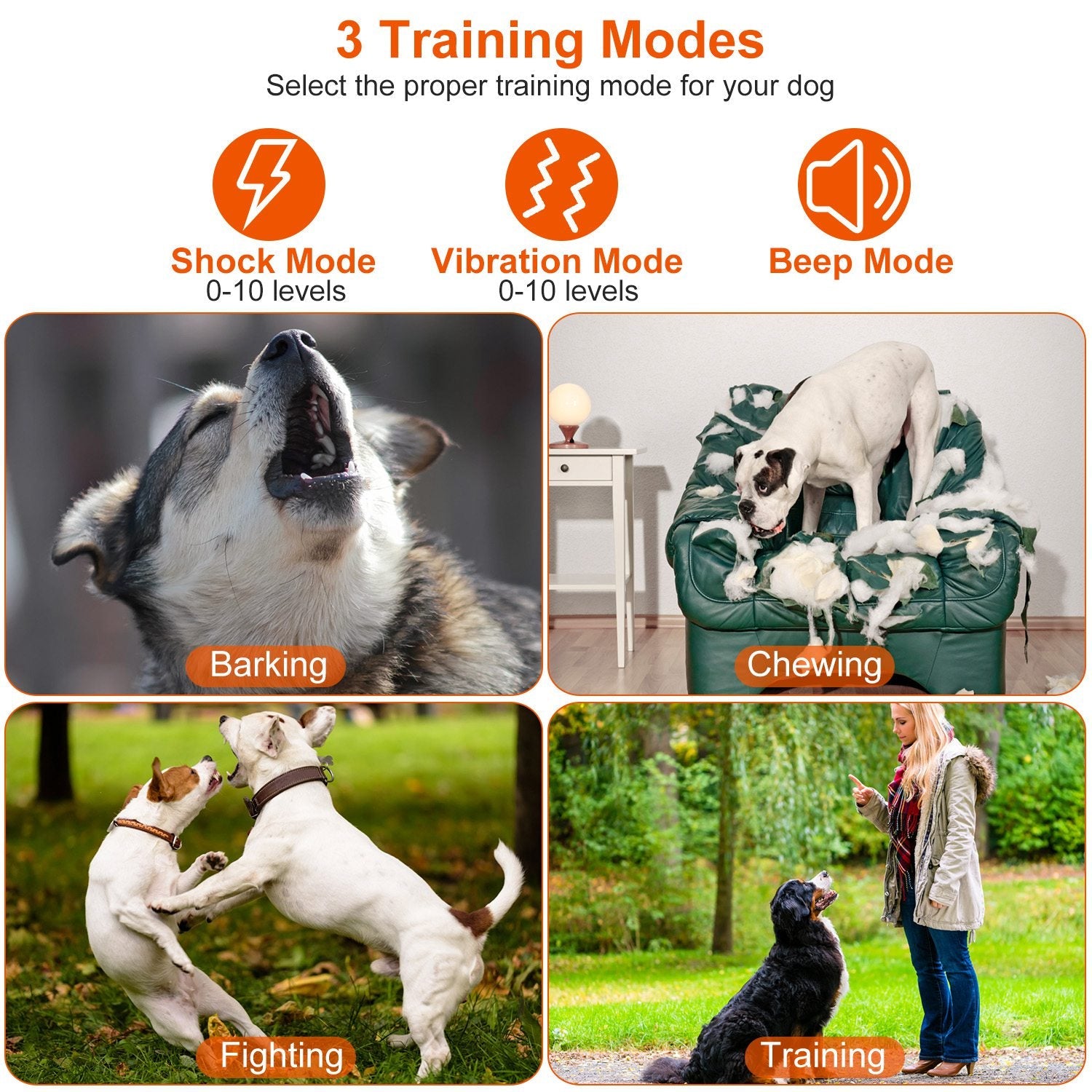 Dog Training Collar with Remote, Waterproof, 3 Modes, Long Range