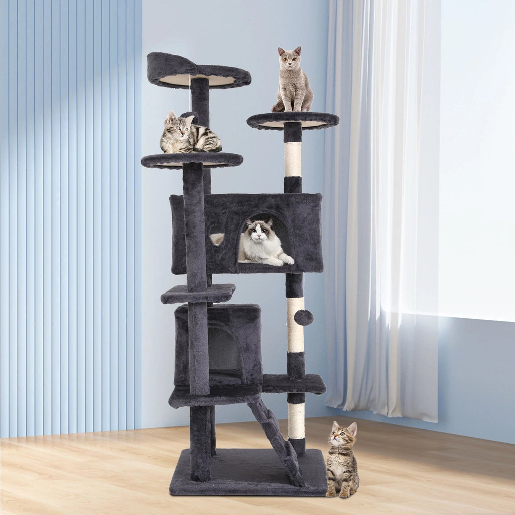 54-Inch Cat Tree with Sisal Scratching Posts, Ashy