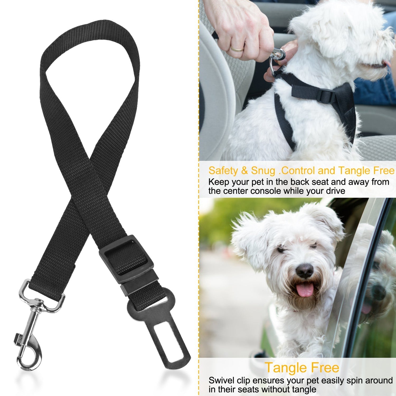 Adjustable Pet Seat Belt Leash, Pack of 2 – For Dogs & Cats