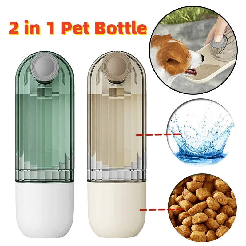 Portable Pet Water Bottle with Lanyard, 21.5cm, Beige or Green