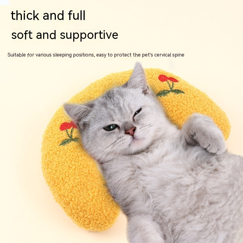 Half-Donut Faux Fur Pillow Bed for Cats & Small Dogs, 26 x 18 cm