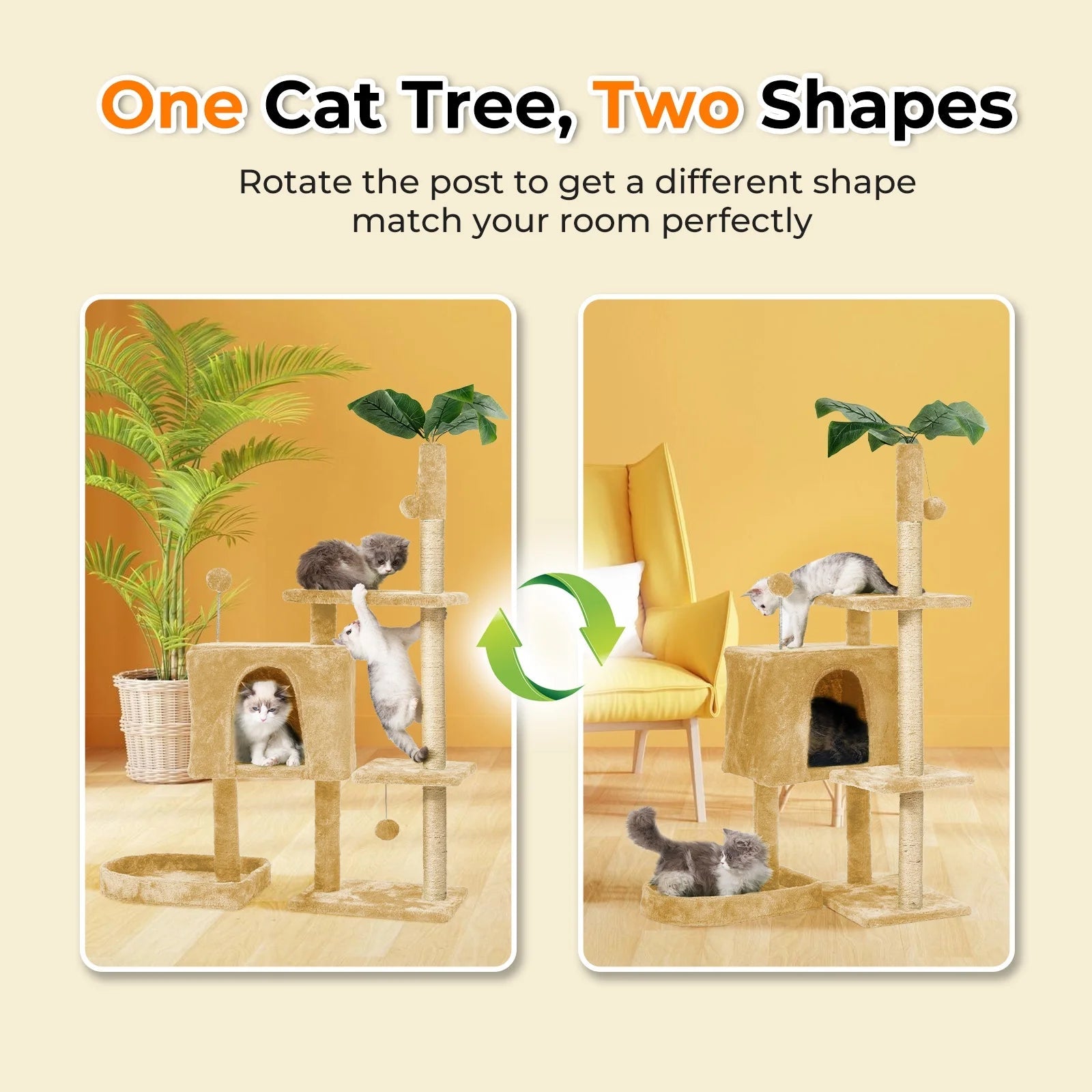 52" Cat Tree with Plush Perches and Sisal Scratching Posts