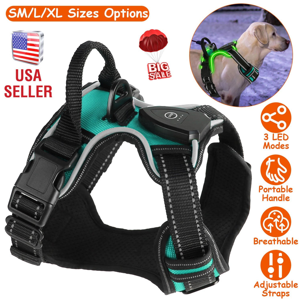 Rechargeable LED Dog Harness with No-Pull Design