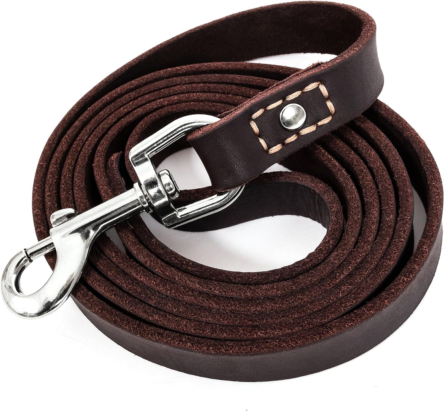 6-Foot Latigo Leather Dog Leash with Double Stitching
