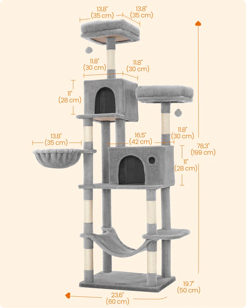 78" Multi-Tier Cat Tree with Condos and Perches