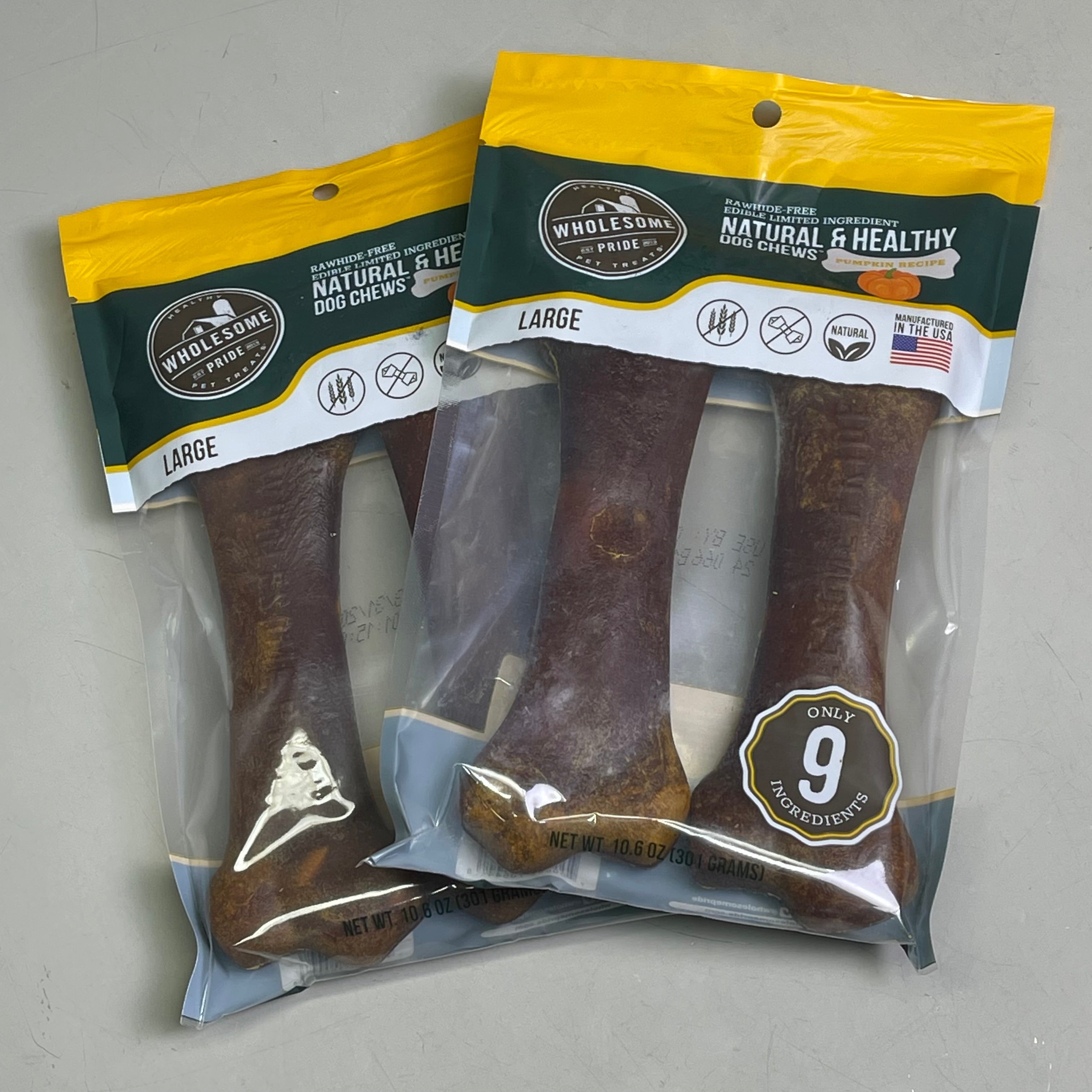 Pumpkin Recipe Dog Chew Bones, Large, 2 Packs of 2