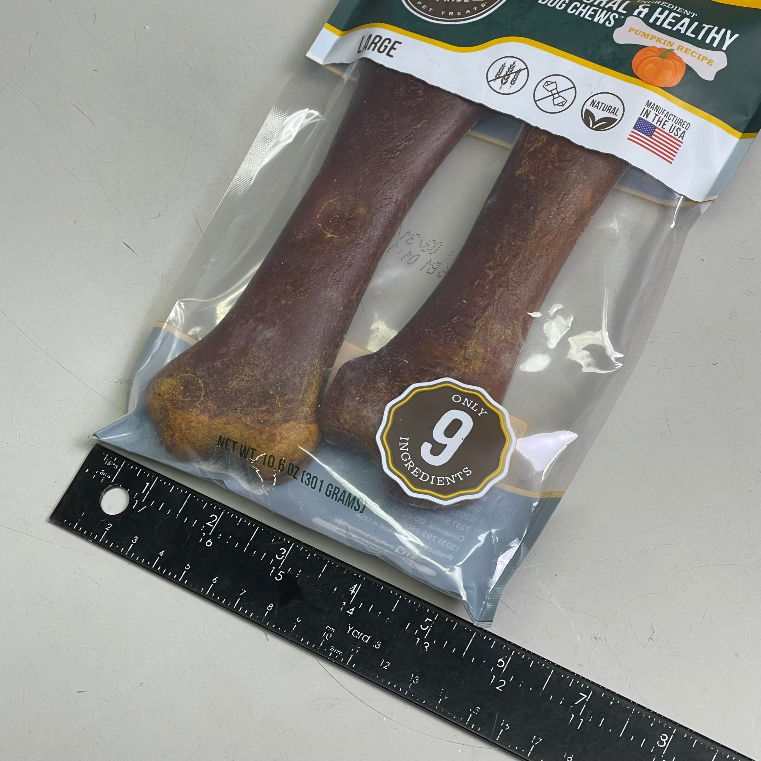 Pumpkin Recipe Dog Chew Bones, Large, 2 Packs of 2