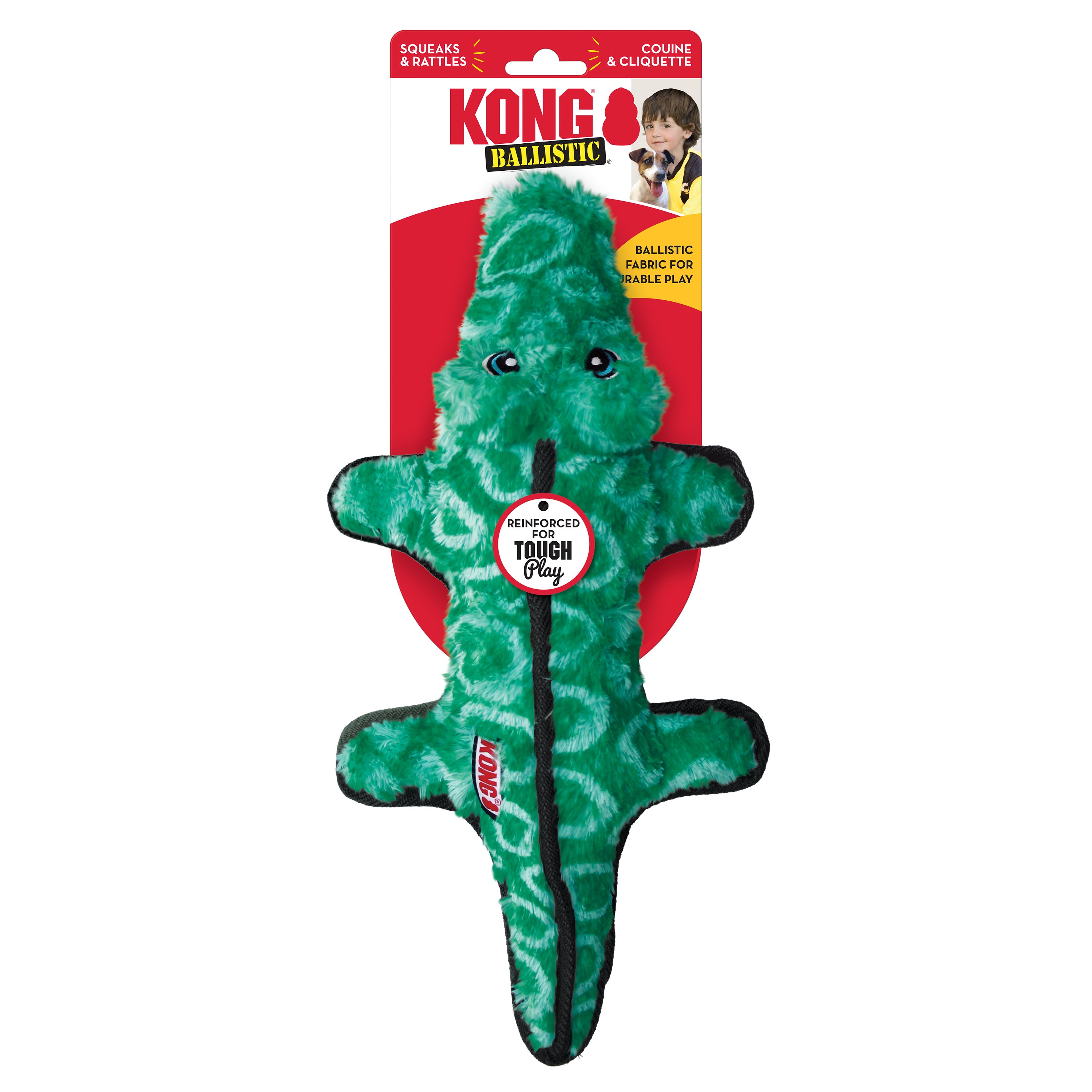 KONG Ballistic Alligator Durable Plush Dog Toy with Squeaker