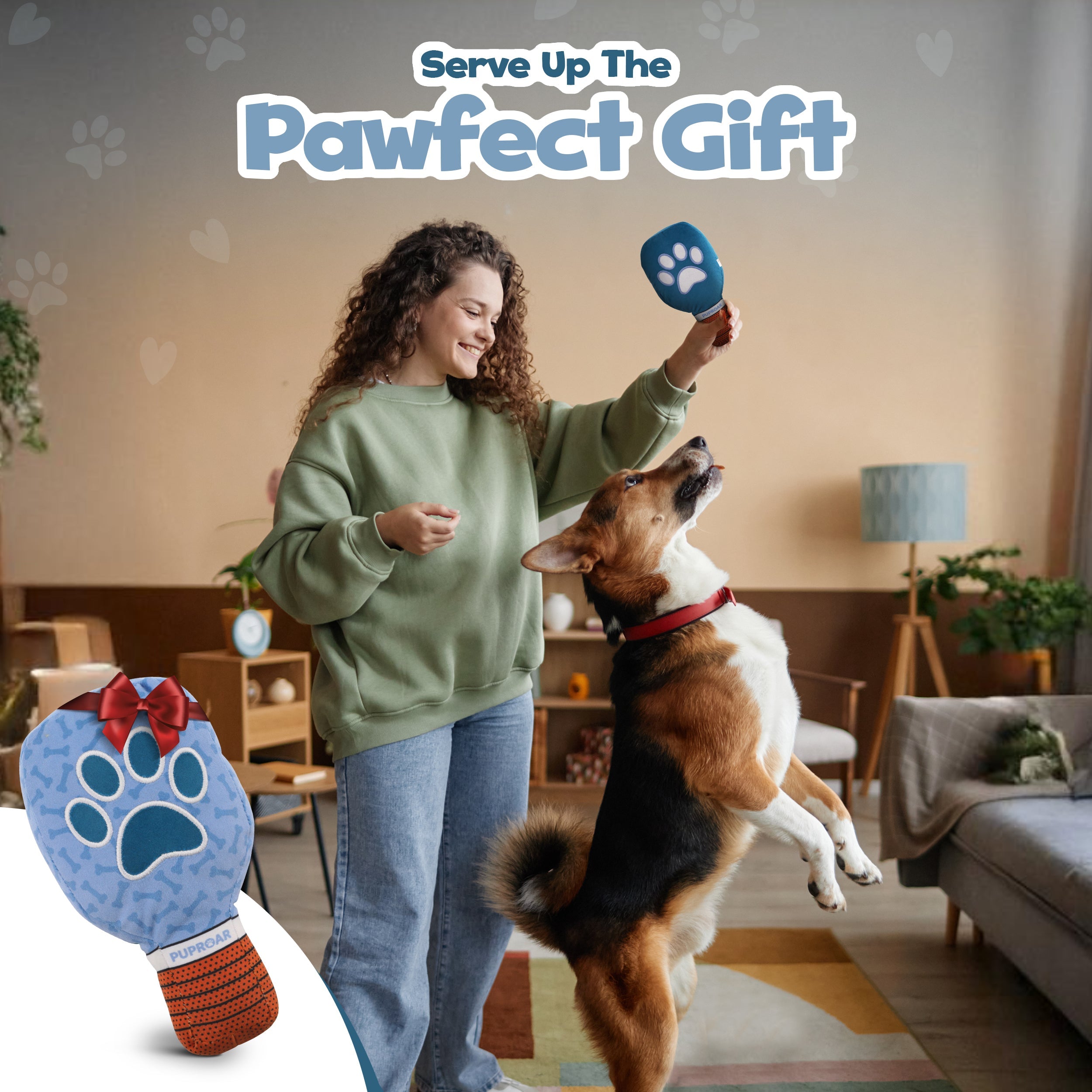 PUPROAR Pickleball Paddle Dog Toy with Squeaker and Crinkle