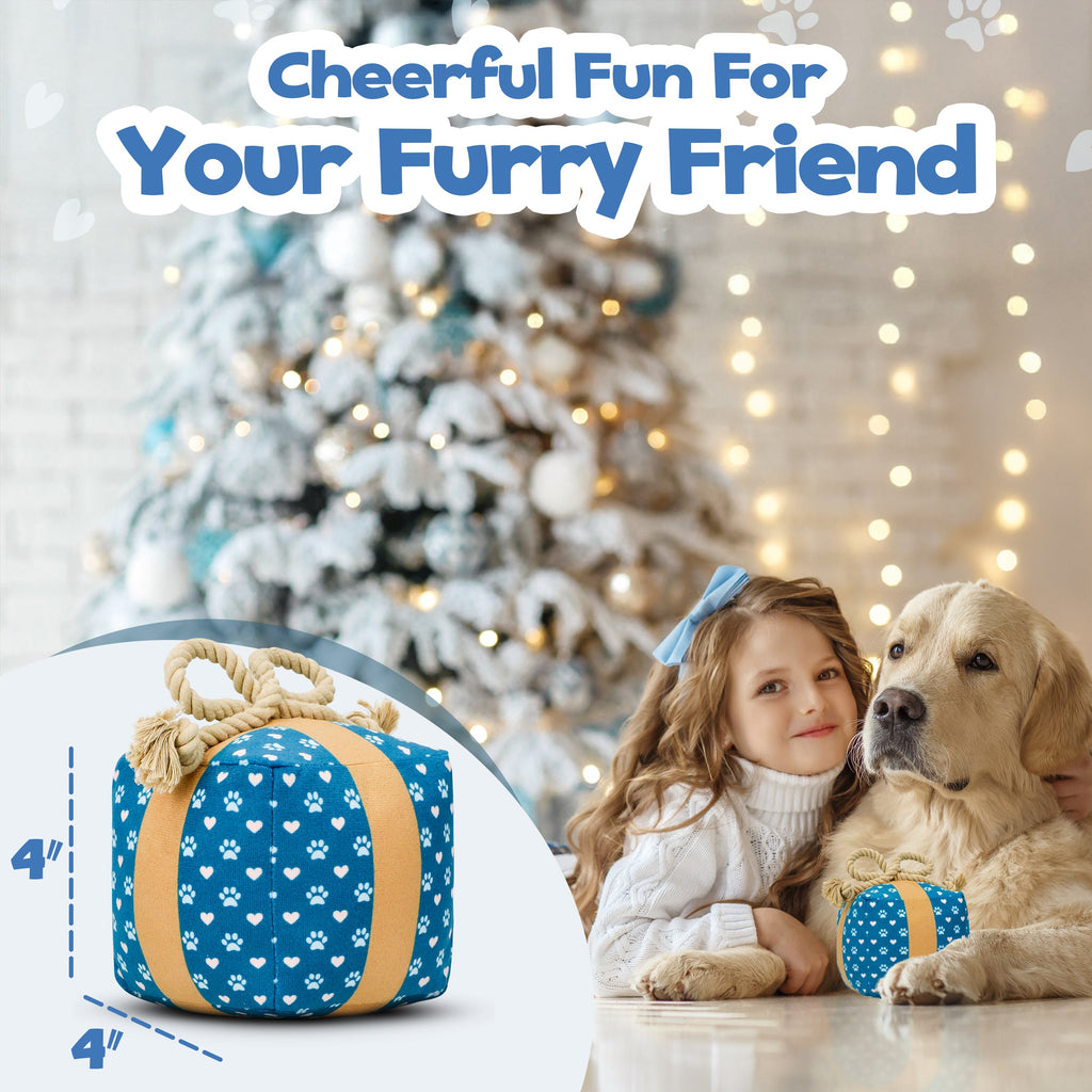 PUPROAR Gift Box Plush Dog Toy with Squeaker and Rope Bow