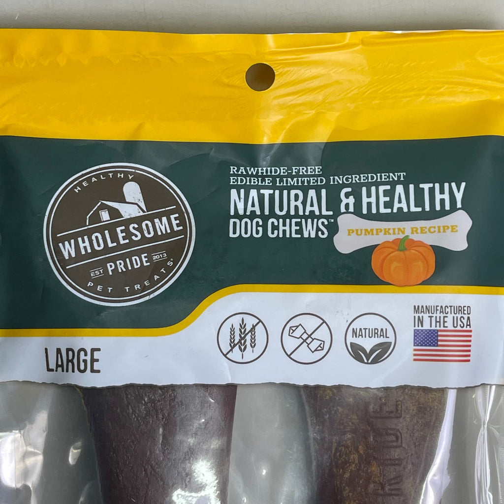 Pumpkin Recipe Dog Chew Bones, Large, 2 Packs of 2