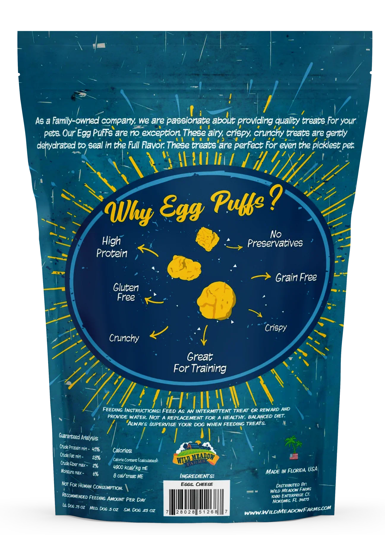 Egg & Cheddar Cheese Pet Treats – Crispy Dehydrated Puffs 2 oz