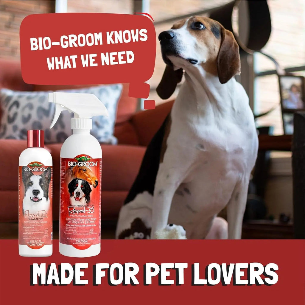 Bio-Groom Flea & Tick Shampoo and Repel 35 Spray Set for Pets