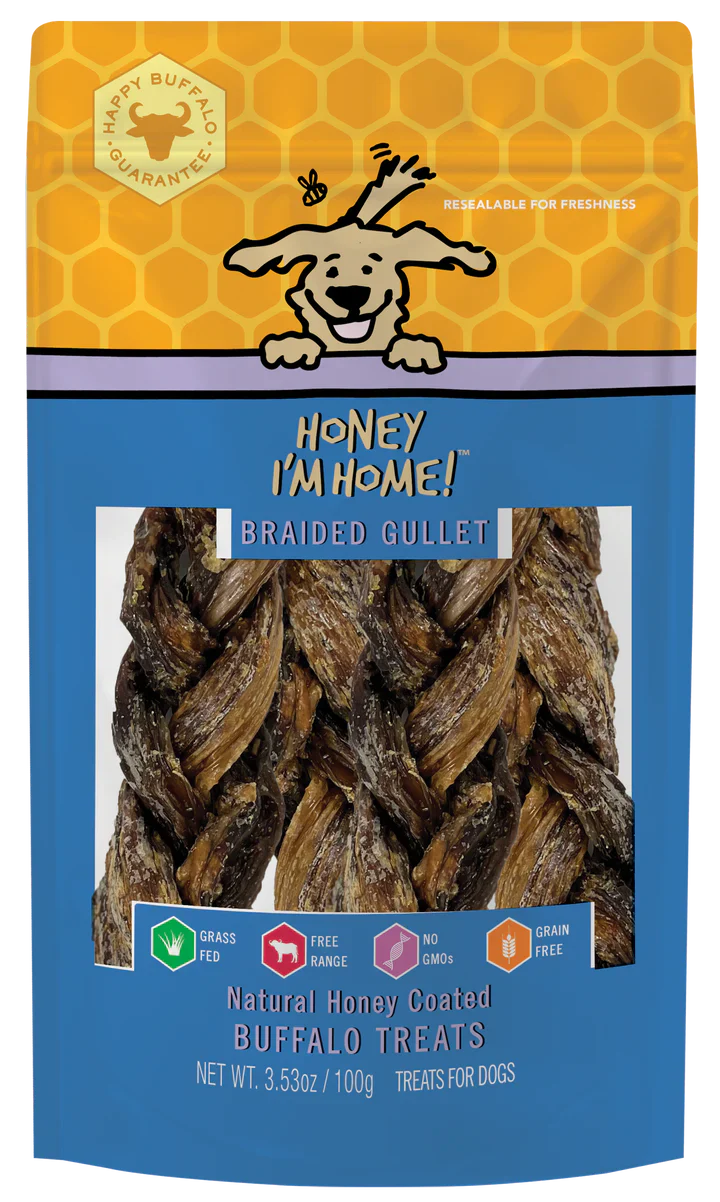 6" Braided Gullet Dog Chew with Water Buffalo and Honey