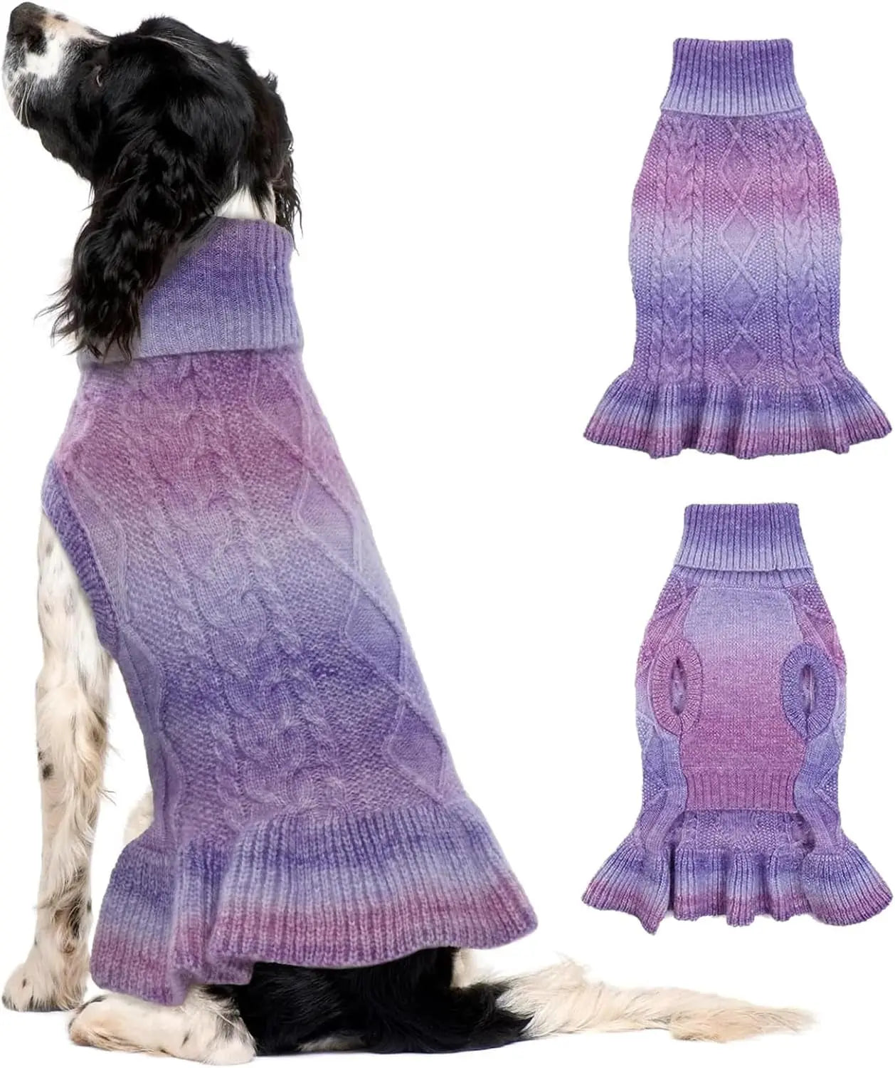 Cable Knit Dog Sweater Dress | Soft Turtleneck Warm Pet Pullover (XS–XL)