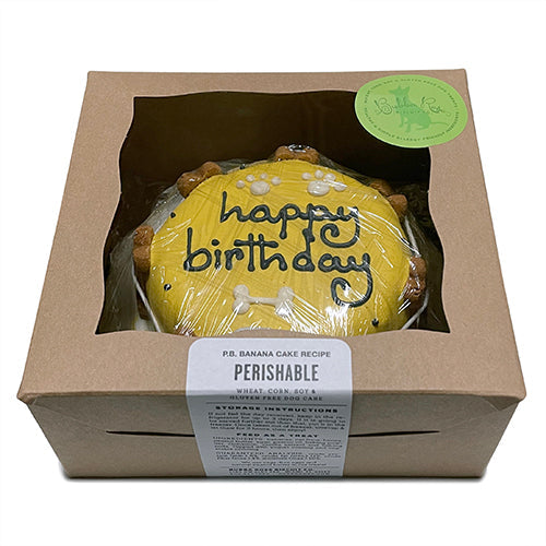 Peanut Butter Banana Dog Birthday Cake with Yogurt Coating