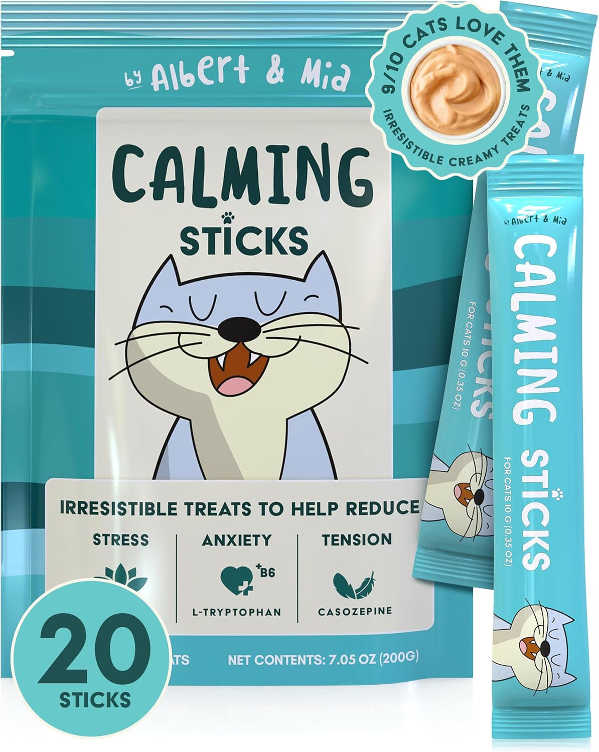 Calming Lickable Cat Treats with L-Theanine, Chicken Flavor, 20-Pack