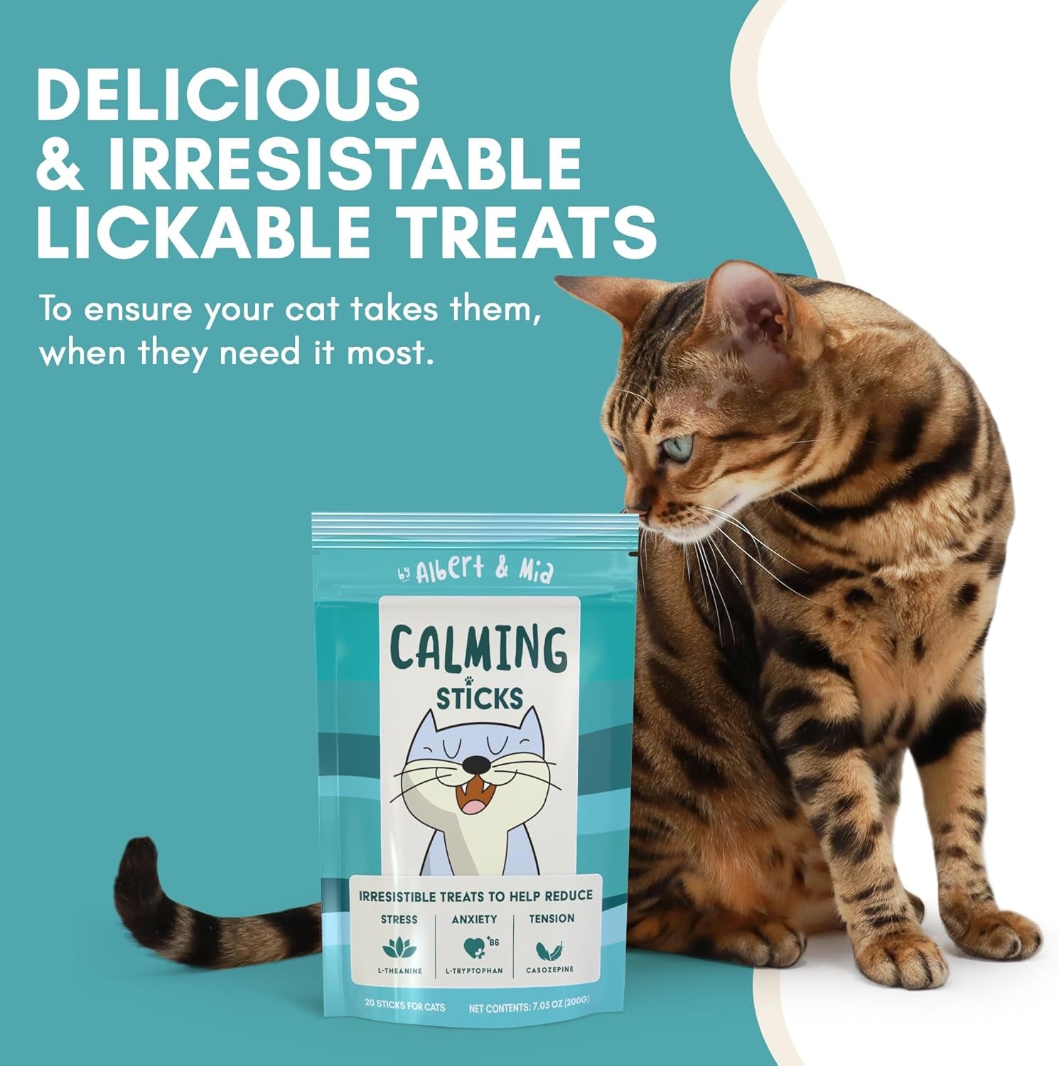 Calming Lickable Cat Treats with L-Theanine, Chicken Flavor, 20-Pack