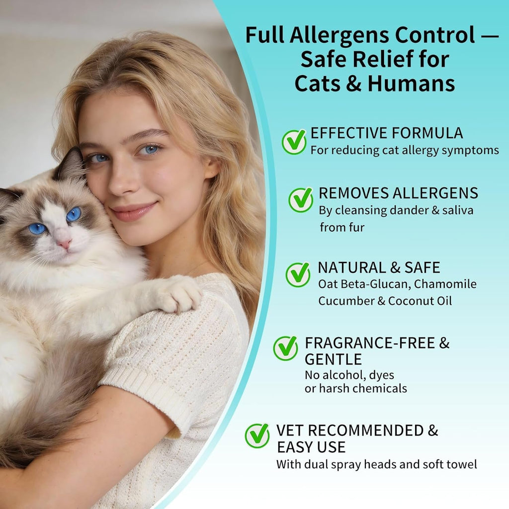 Cat Dander Remover Spray, Fragrance-Free, Waterless Grooming