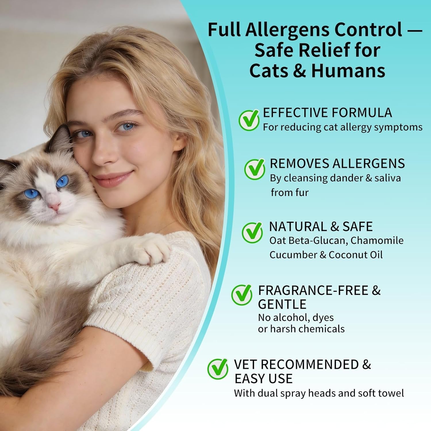 Cat Dander Remover Spray, Fragrance-Free, Waterless Grooming