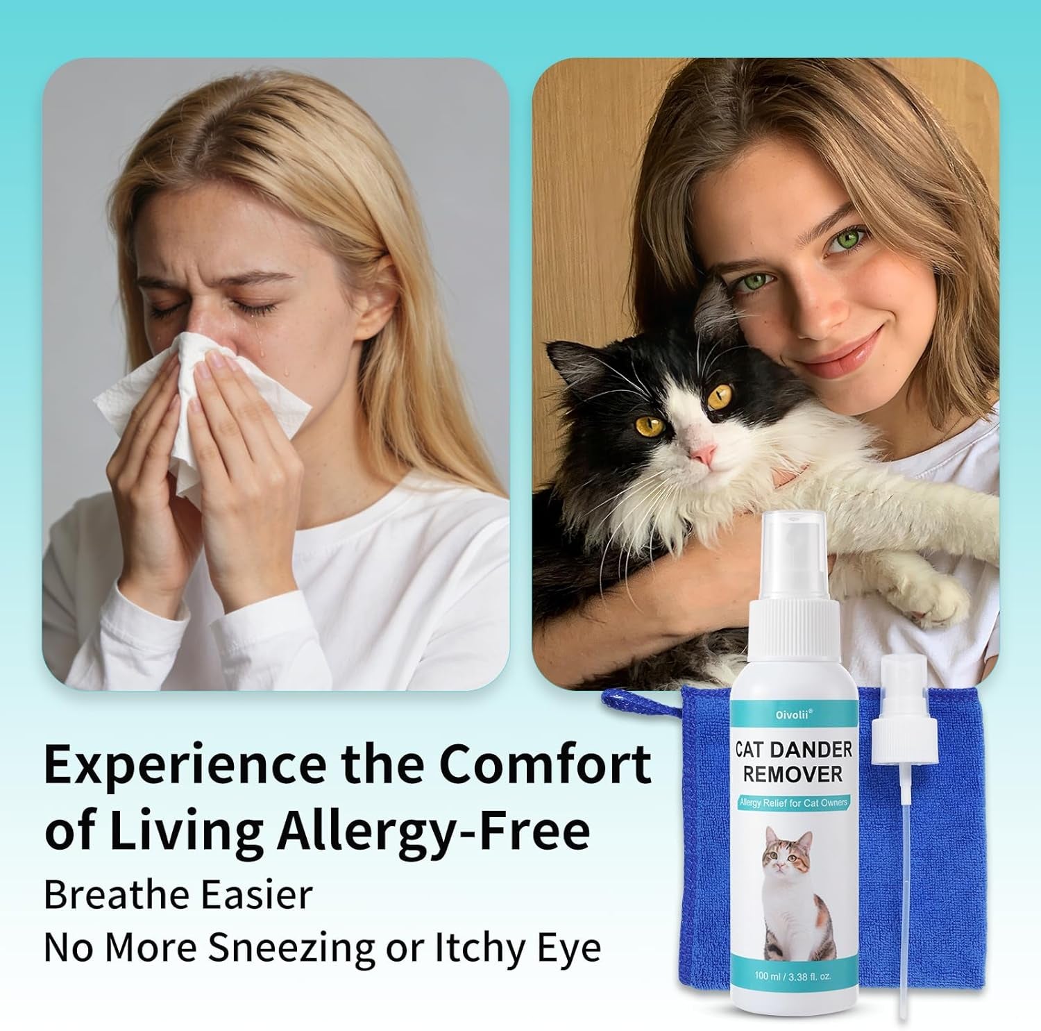 Cat Dander Remover Spray, Fragrance-Free, Waterless Grooming