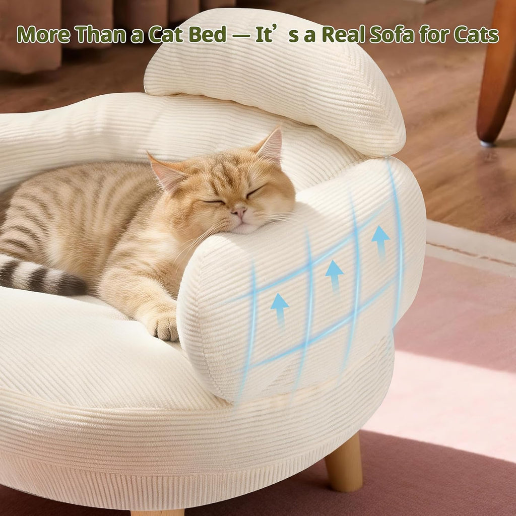Furniture-Style Cat Sofa Bed with Cotton Velvet Upholstery