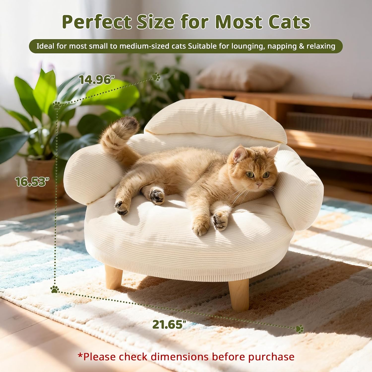 Furniture-Style Cat Sofa Bed with Cotton Velvet Upholstery