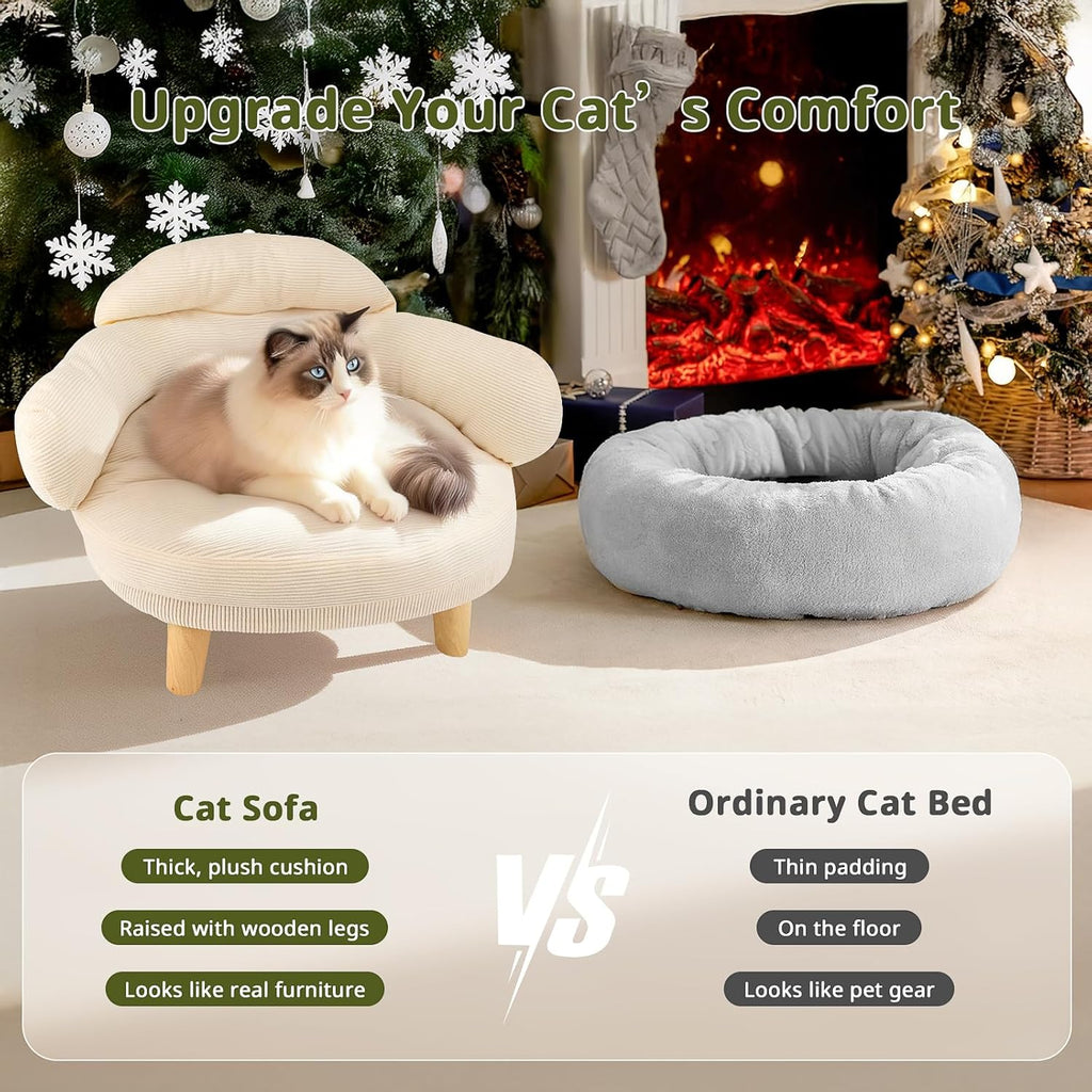 Furniture-Style Cat Sofa Bed with Cotton Velvet Upholstery