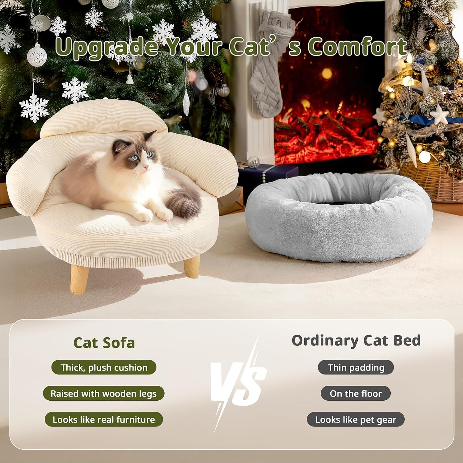 Furniture-Style Cat Sofa Bed with Cotton Velvet Upholstery