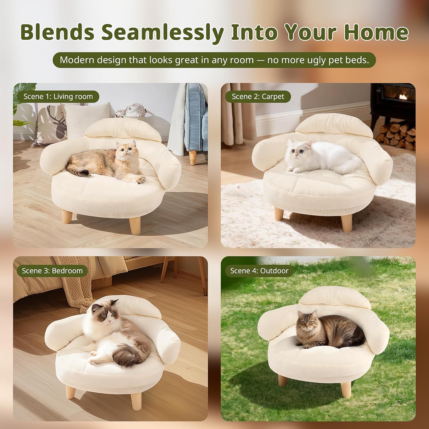Furniture-Style Cat Sofa Bed with Cotton Velvet Upholstery